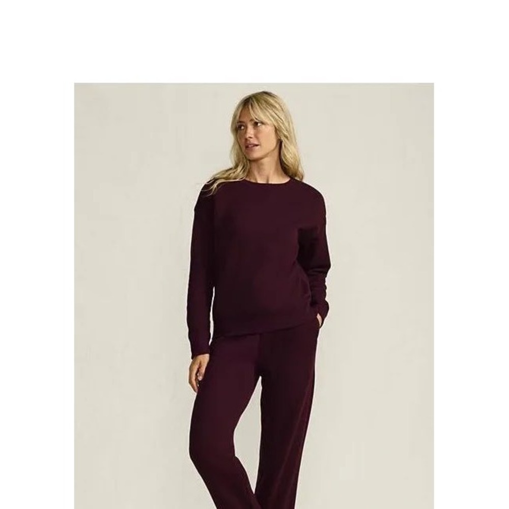 Lands End Womens Navy Blue Fleece Sweatshirt‎ and Wide Leg Sweatpants Set Size M